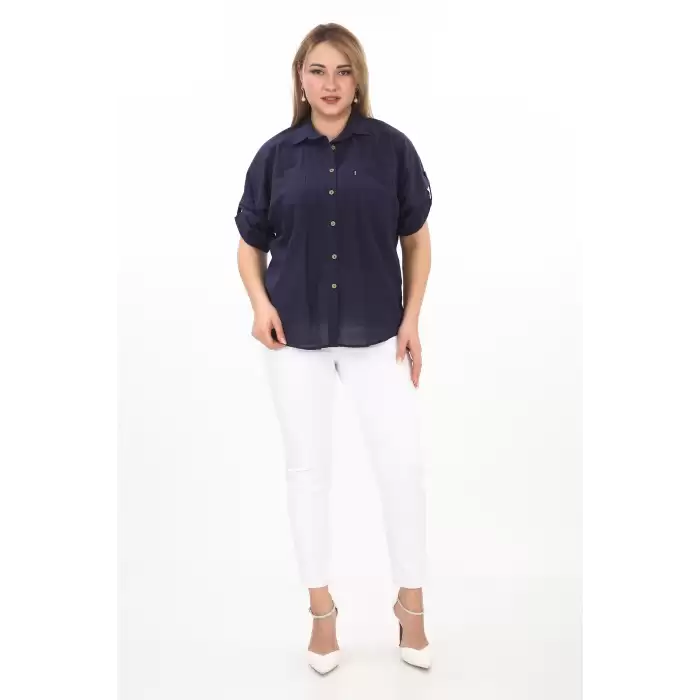 %100 Cotton Yazlık Organik Büyük Beden Kadın Gömlek