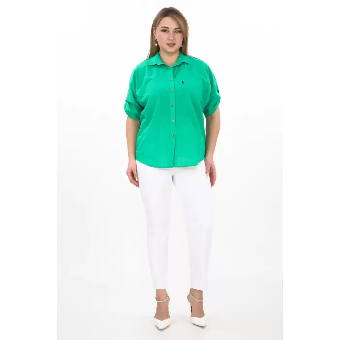 %100 Cotton Yazlık Organik Büyük Beden Kadın Gömlek
