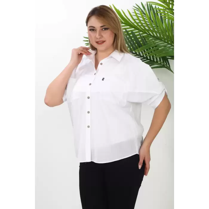 %100 Cotton Yazlık Organik Büyük Beden Kadın Gömlek