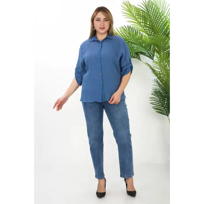 %100 Cotton Büyük Beden Kadın Müslin Kumaş Gömlek