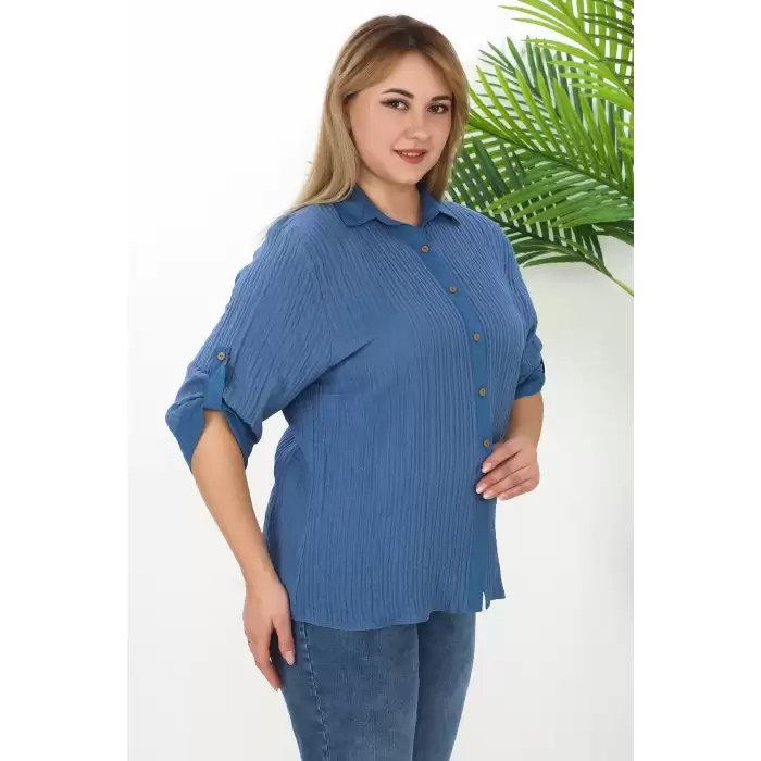 %100 Cotton Büyük Beden Kadın Müslin Kumaş Gömlek
