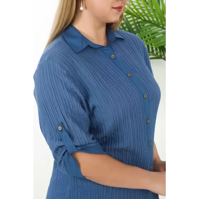 %100 Cotton Büyük Beden Kadın Müslin Kumaş Gömlek