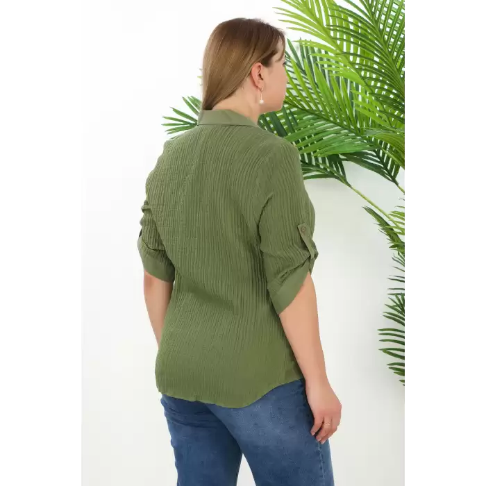 %100 Cotton Büyük Beden Kadın Müslin Kumaş Gömlek