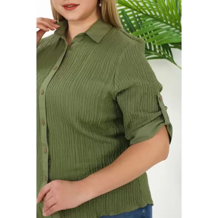 %100 Cotton Büyük Beden Kadın Müslin Kumaş Gömlek