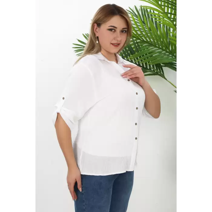 %100 Cotton Büyük Beden Kadın Müslin Kumaş Gömlek