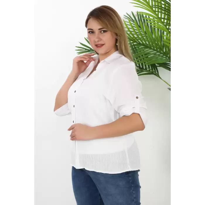 %100 Cotton Büyük Beden Kadın Müslin Kumaş Gömlek