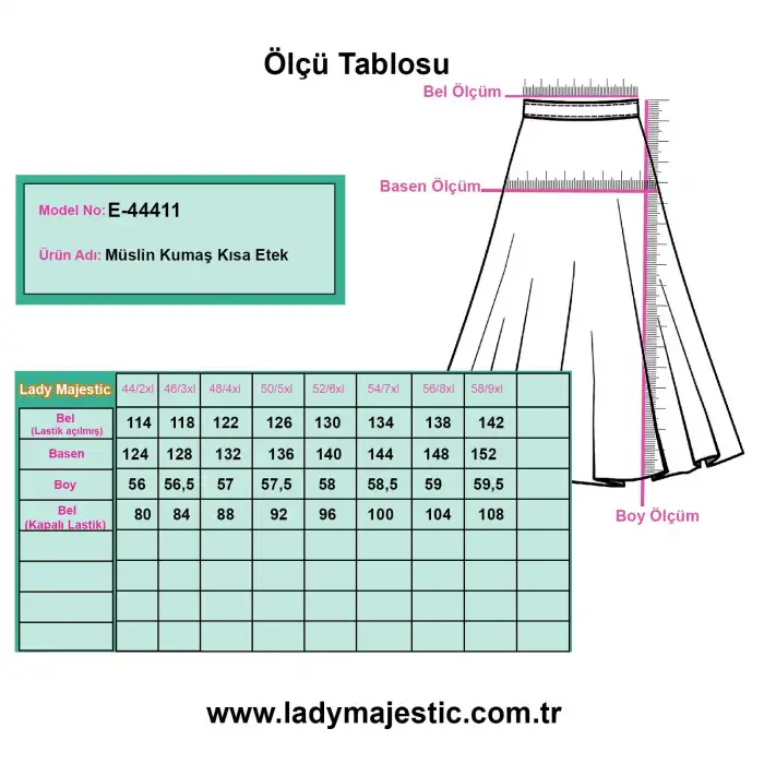 Büyük Beden Kadın Astarlı Müslin Kumaş Düğmeli Cepli Etek
