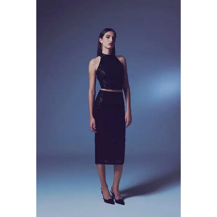 Payetli Uzun Kalem Etek 80 cm