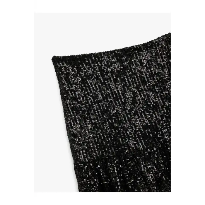 Astarlı Payetli Kloş Mini Etek Pullu