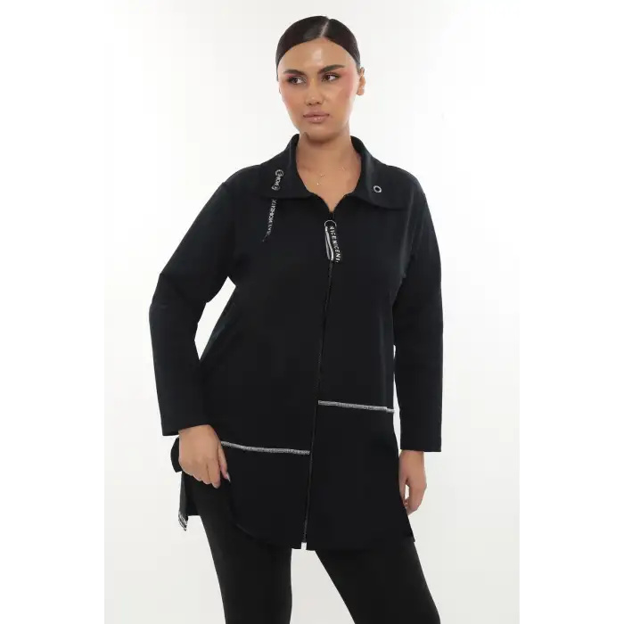 Pamuklu Fermuarlı Büyük Beden Kadın Hırka – Günlük Spor Şık