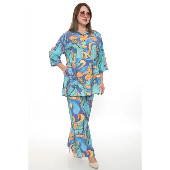 Viskon Kumaş Büyük Beden Desenli İkili Takım