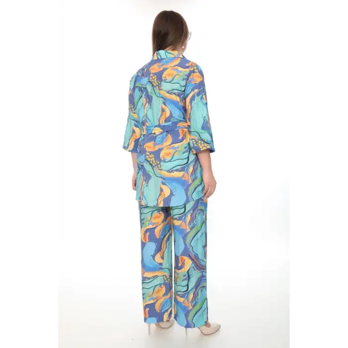 Viskon Kumaş Büyük Beden Desenli İkili Takım