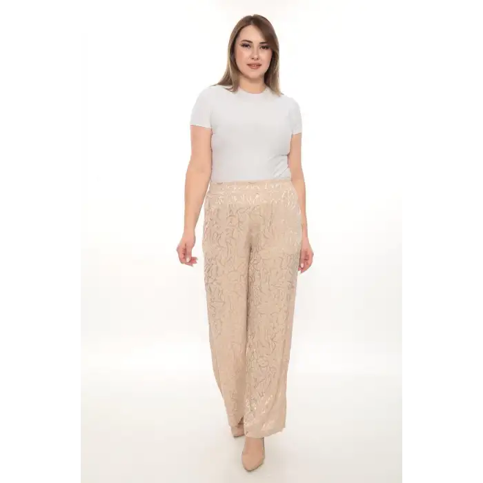 Kadın Jakarlı Beli Lastikli Rahat Kesim Pantolon – Günlük Şık ve Konforlu