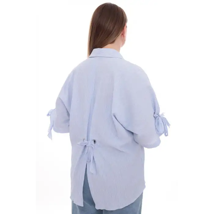 Büyük Beden Kadın Pamuklu Gömlek Rahat Kesim, Düğmeli, Volan Kol Detaylı