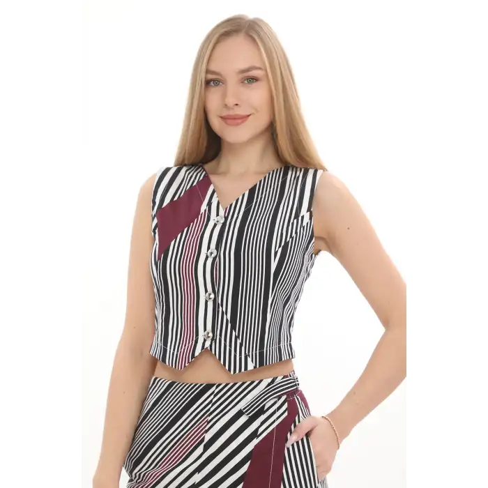 %100 Cotton Desenli Yelek