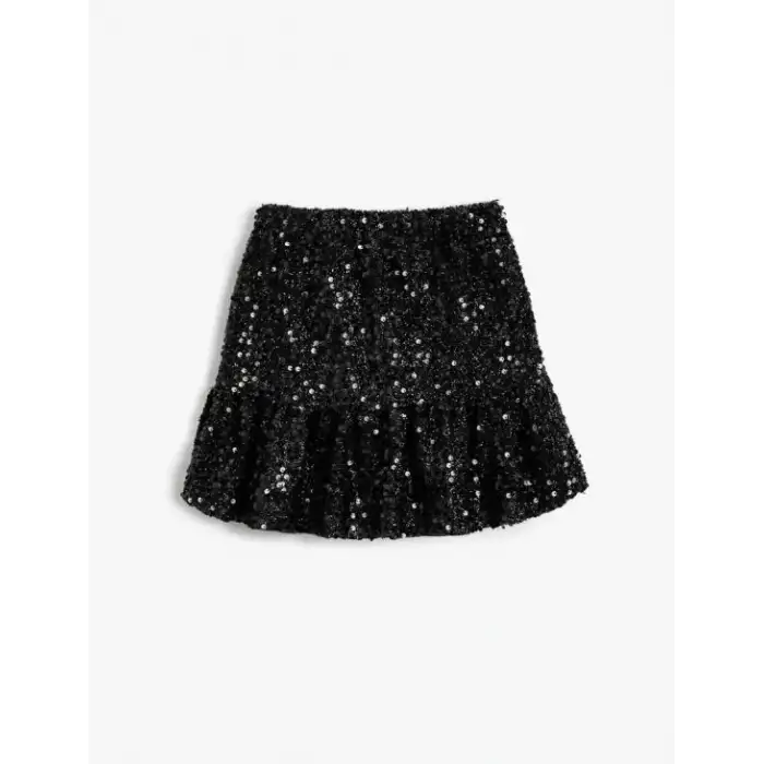 Astarlı Payetli Kloş Mini Etek Pullu