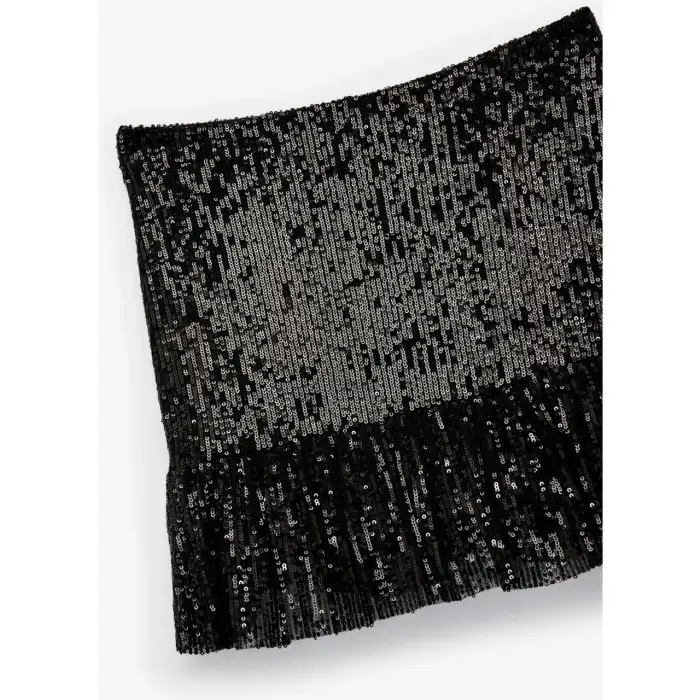 Astarlı Payetli Kloş Mini Etek Pullu