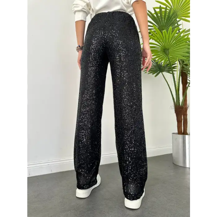 Beli Lastikli Ve Pul Payetli Tasarım Bol Pantolon