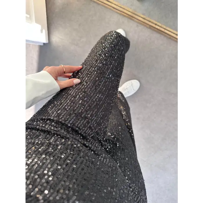 Beli Lastikli Ve Pul Payetli Tasarım Bol Pantolon