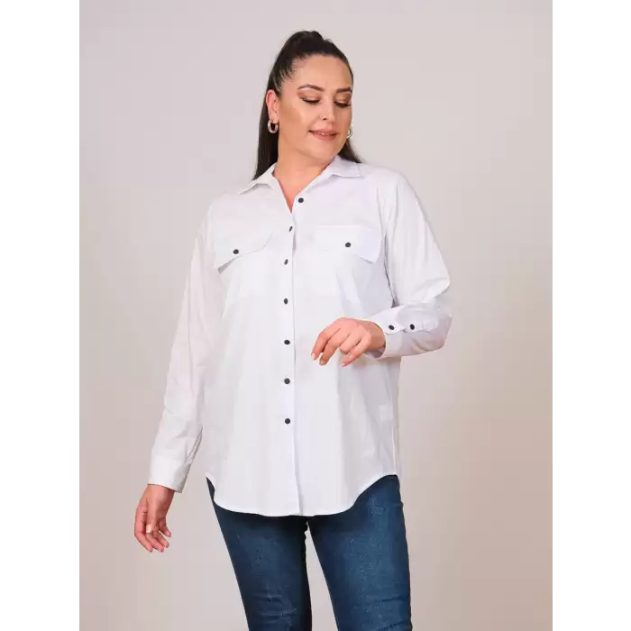 Cotton Büyük Beden Kadın Gömlek - 44131