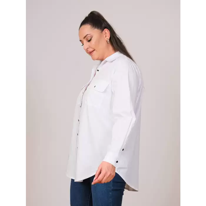 Cotton Büyük Beden Kadın Gömlek - 44131