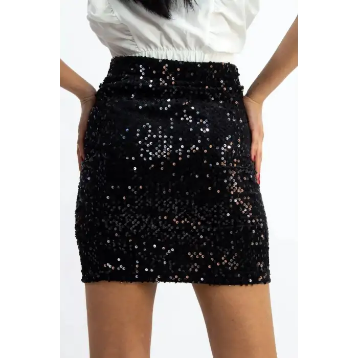 Pullu Payetli Mini Etek Parti Düğün Gece Mini Etek