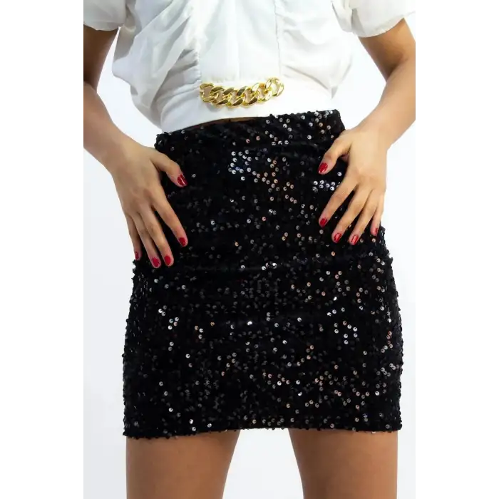 Pullu Payetli Mini Etek Parti Düğün Gece Mini Etek