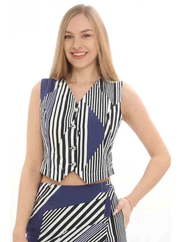 %100 Cotton Desenli Yelek