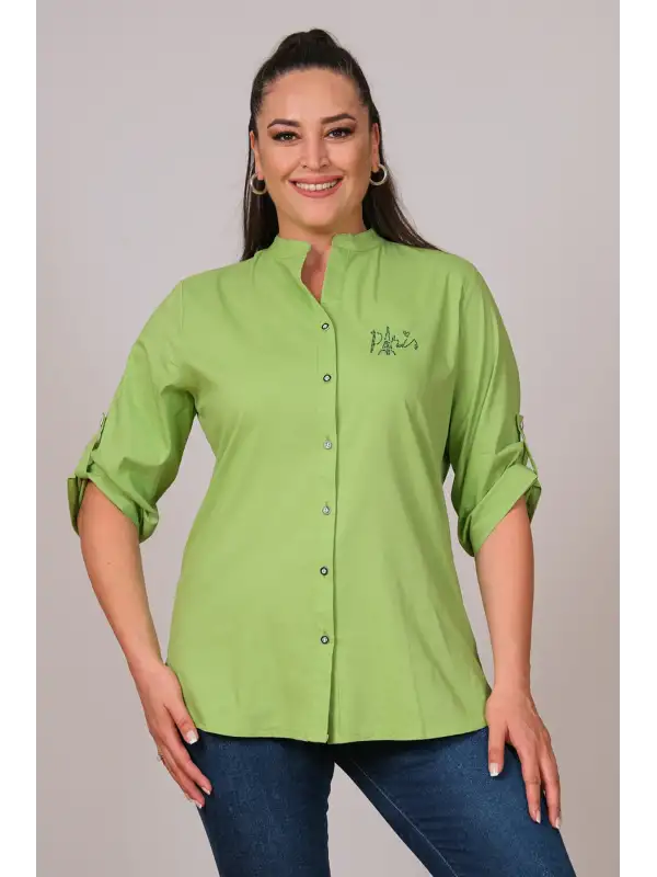 Cotton Hakim Yaka Büyük Beden Gömlek