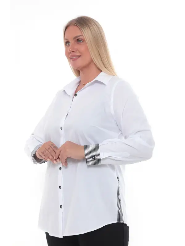 Cotton Slim Fit Büyük Beden Kadın Gömlek
