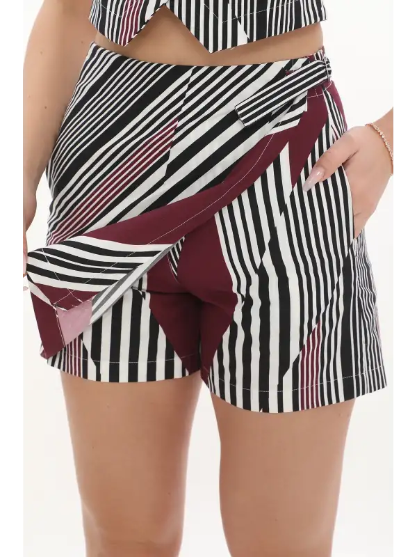 %100 Cotton Desenli Cepli Şort Etek