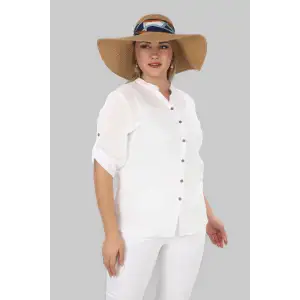 %100 Cotton Hakim Yaka Büyük Beden Kadın Müslim Kumaş Gömlek