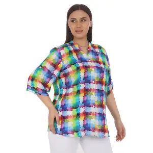 %100 Viskon Büyük Beden Renkli Gömlek