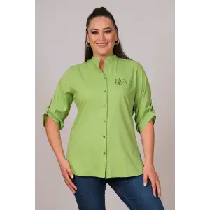 Cotton Hakim Yaka Büyük Beden Gömlek