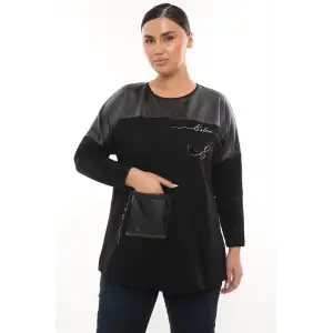 Rahat Kalıp Büyük Beden Kadın Bluz Uzun Kol Taş Detaylı