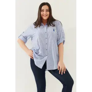 Büyük Beden Kadın Çizgili Gömlek – Rahat Kesim, Şık Tasarım