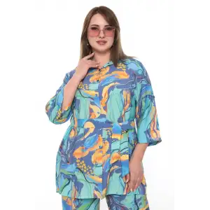 Viskon Kumaş Büyük Beden Desenli İkili Takım