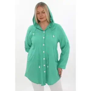 Cotton Büyük Beden Kapüşonlu Mevsimlik Ceket