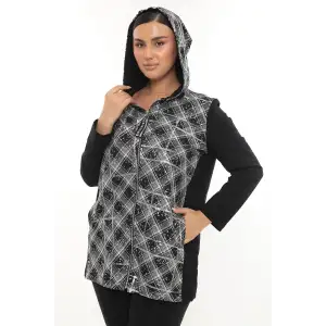 Kapüşonlu Büyük Beden Fermuarlı Hırka