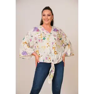 Özel Tasarım Çiçek Desenli %100 Viskon Bluz