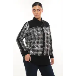 Şık Ekose Detaylı Uzun Kollu Büyük Beden Kadın Gömlek