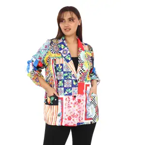 Tasarım Saten Ceket Büyük Beden Kadın Renkli 44708