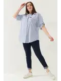 BÜYÜK BEDEN ÇİZGİLİ KADIN GÖMLEK