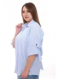 Büyük Beden Kadın Pamuklu Gömlek Rahat Kesim, Düğmeli, Volan Kol Detaylı