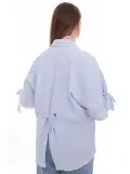 Büyük Beden Kadın Pamuklu Gömlek Rahat Kesim, Düğmeli, Volan Kol Detaylı