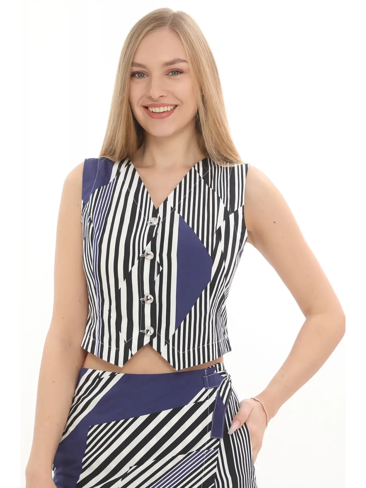 %100 Cotton Desenli Yelek