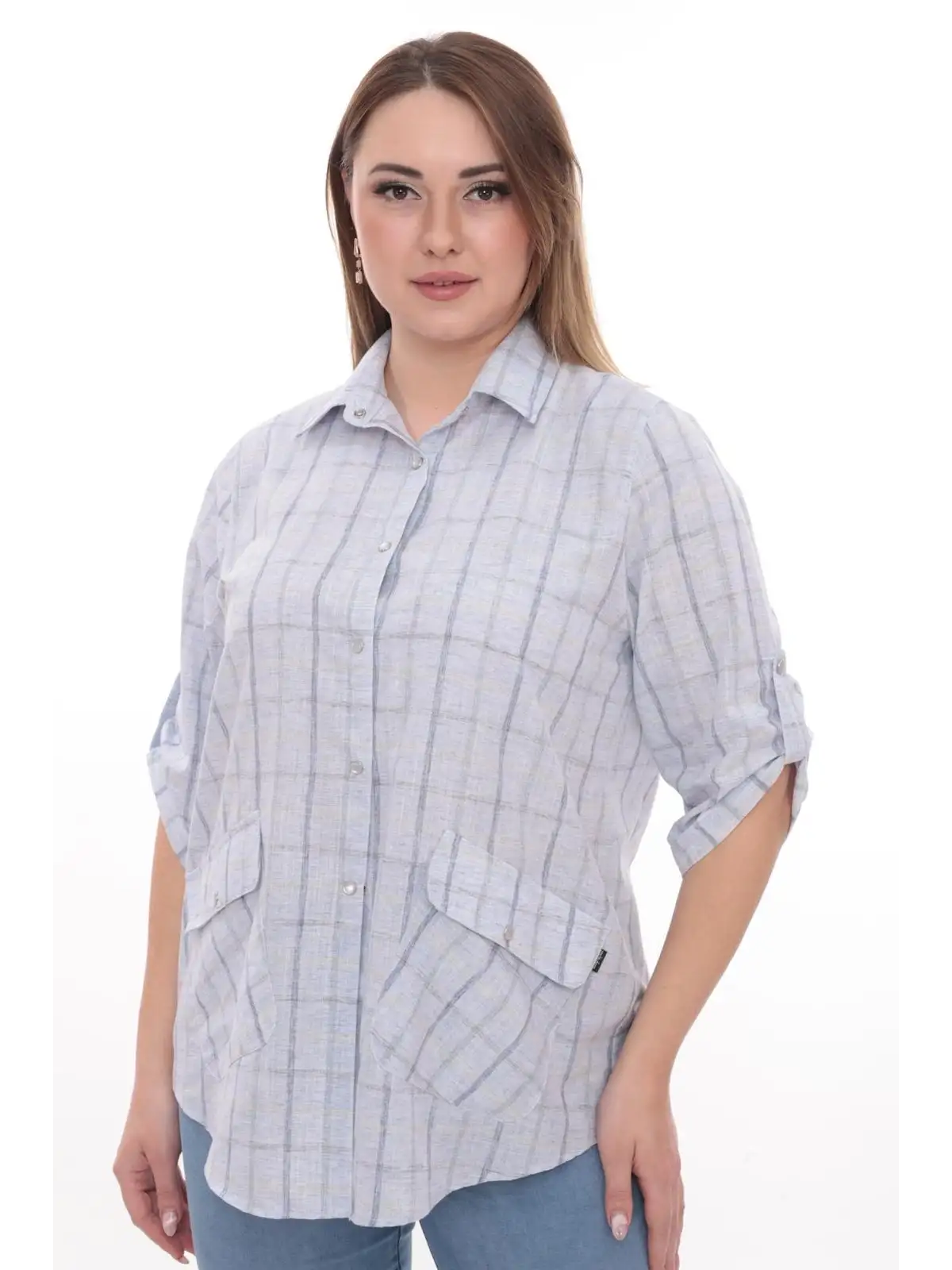 Rahat Kalıp Büyük Beden Cotton Cepli Gömlek