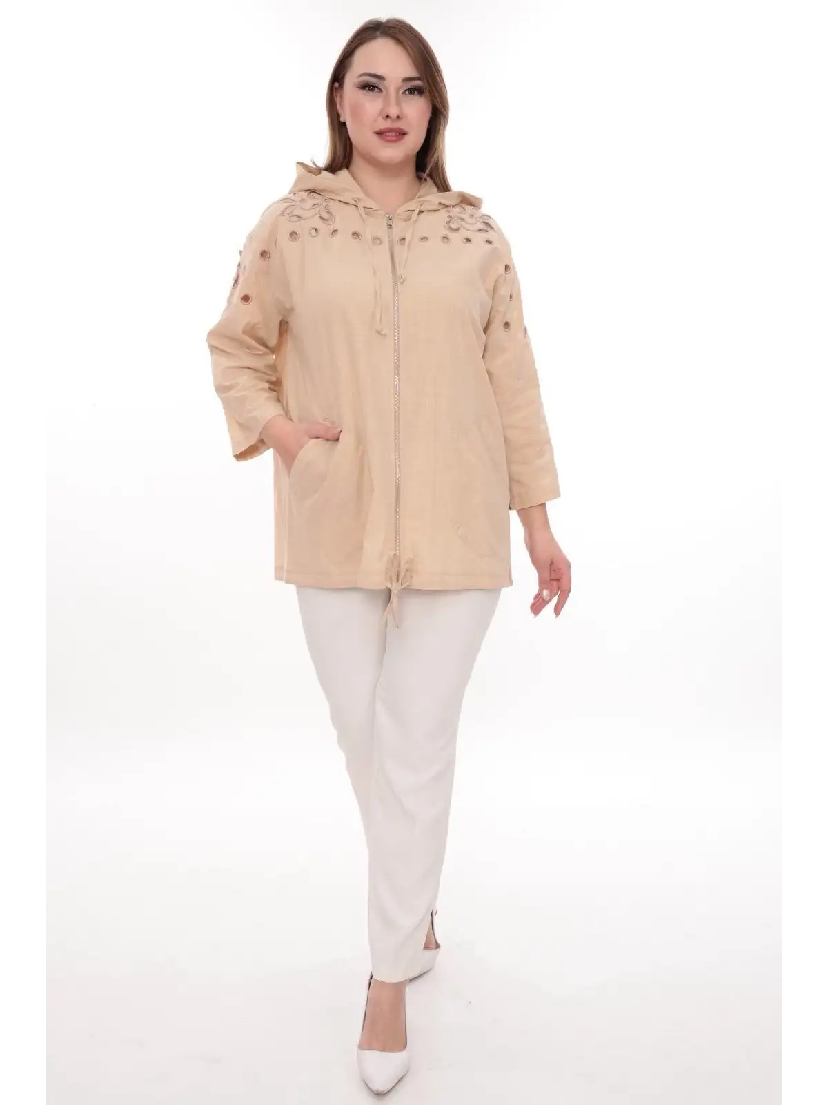Büyük Beden %100 Cotton Kapüşonlu Hırka – Rahat ve Şık Tasarım - 44462