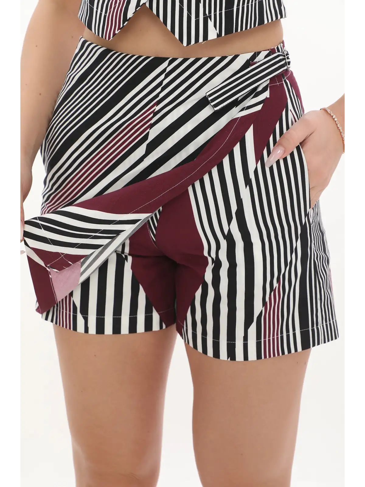 %100 Cotton Desenli Cepli Şort Etek