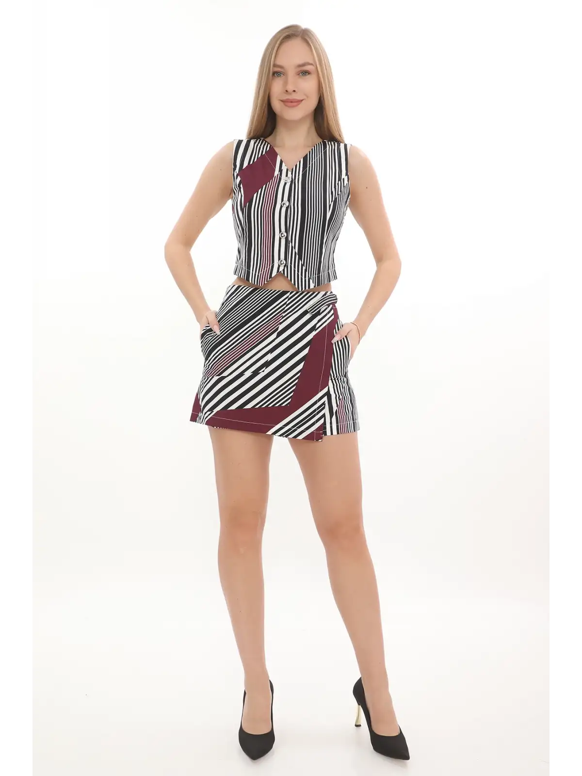 %100 Cotton Desenli Cepli Şort Etek